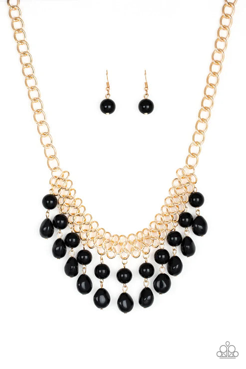 5th Avenue Fleek - Gold/Black Pearl Imperfect Interlocked Web Fringe Necklace N#3098