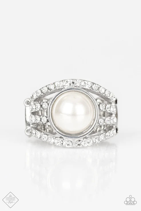 A Big Break - Oversized White Pearl Encrusted Arc Ring R#5824