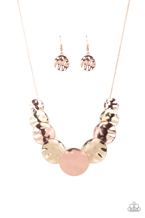 A Daring DISCovery - Copper (Copper/Gold) Hammered Wire Disc Necklace N#4161
