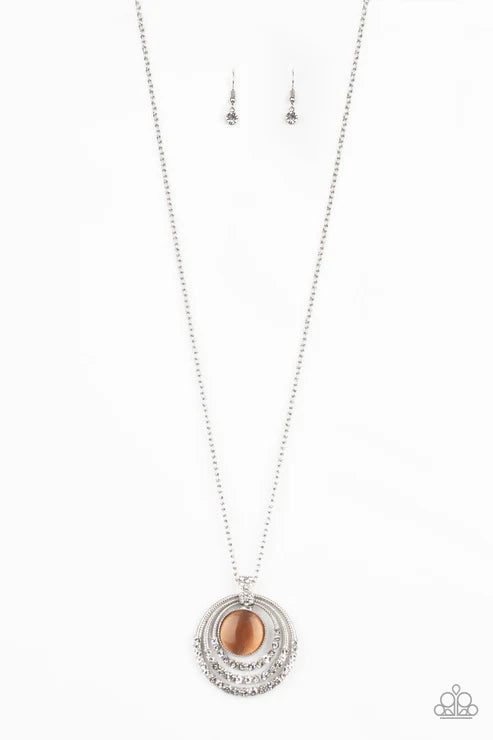 A Diamond A Day - Orange Encrusted Cat's Eye Moonstone "Swing" Necklace N#4995