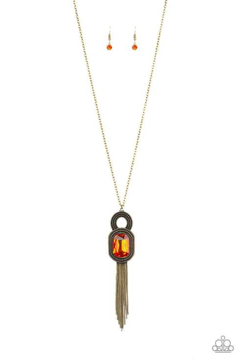 A Good TALISMAN Is Hard To Find - Orange Rounded Heirloom Tassel Stream Necklace N#3516