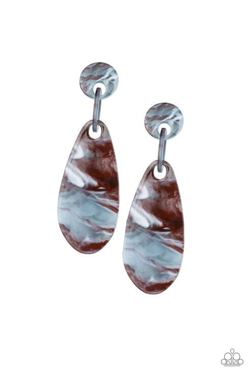 A HAUTE Commodity - Oversized Brown Smoldering Marble Retro Earrings E#3755