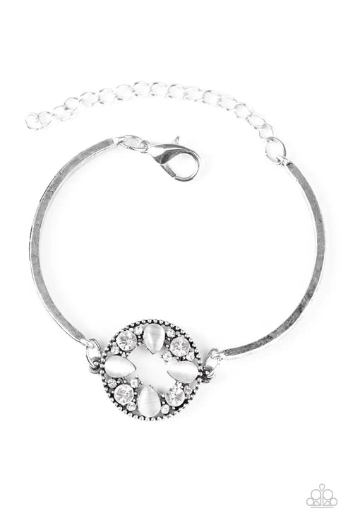 A MOONWALK In The Park - White Encrusted Cat's Eye Moonstone Teardrop Cut Bangle Bracelet B#5401