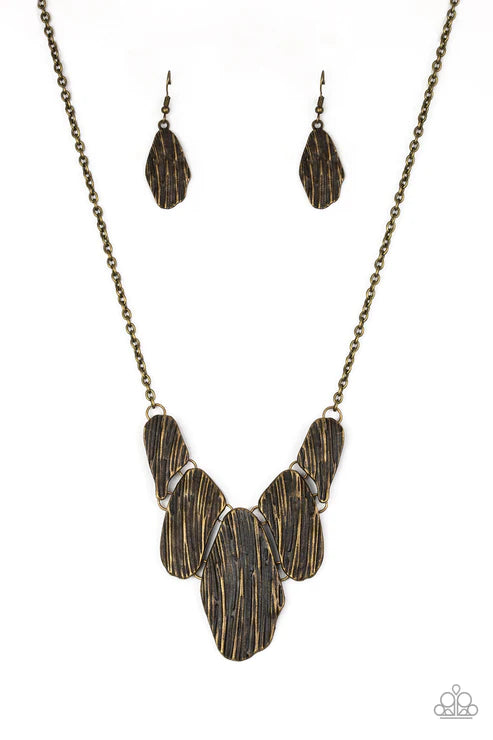A New DISCovery - Brass Edgy Engraved Antiqued Textured Asymmetrical Link Plates Necklace N#4100