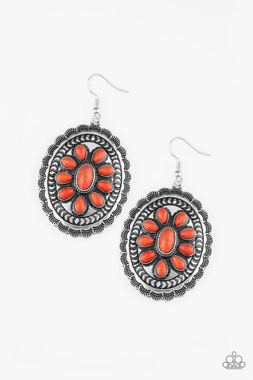 Absolutely Apothecary - Oversized Burnt Orange Floral Scalloped Stone Earrings E#5804