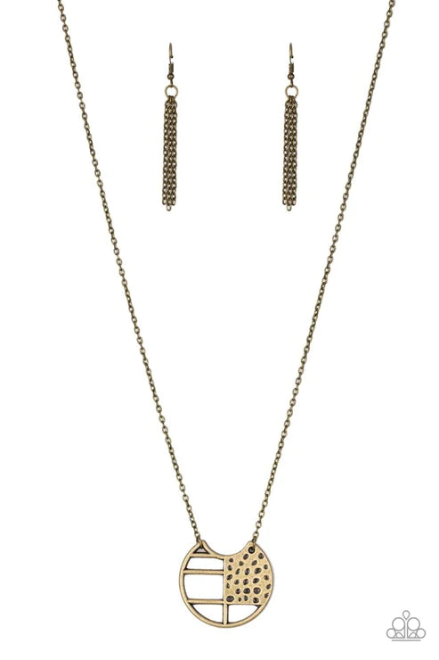 Abstract Aztec - Brass Abstract Aztec Hammered Textured Tribal Necklace N#3257