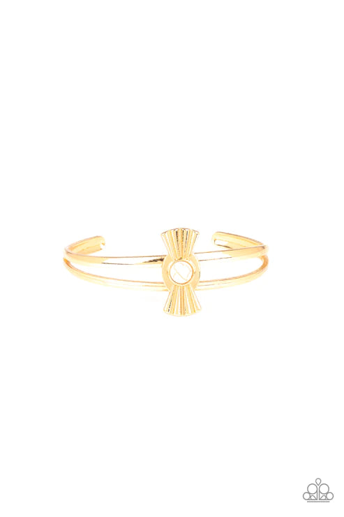 Adobe Sunset - White/Gold Dotted Flared Stone Cuff Bracelet B#4158