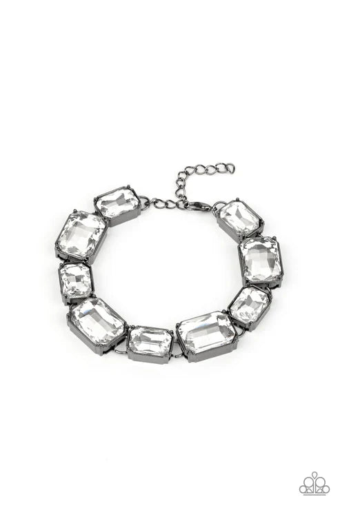 After Hours - Oversized Black Encased Gunmetal Fittings Regal Small/Large White Emerald Timeless Finish Bracelet B#7419