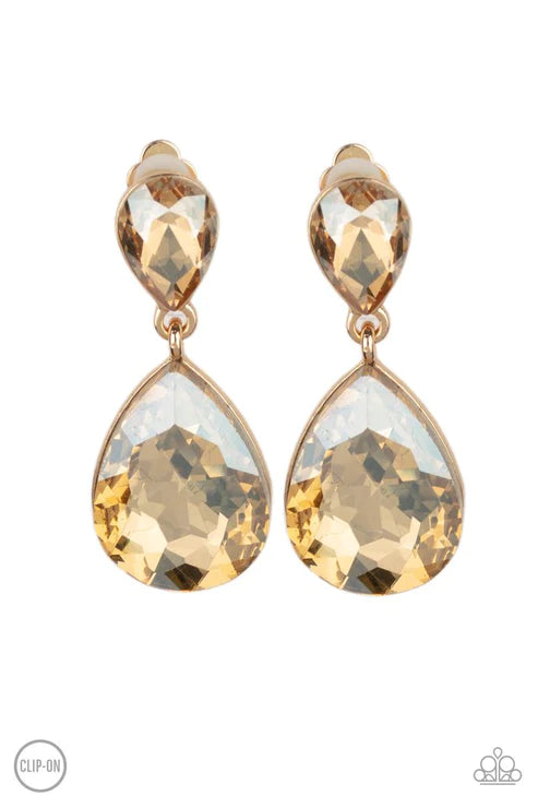 Aim For The MEGASTARS - Oversized Gold/Golden Teardrop Clip-On Earrings E#5785