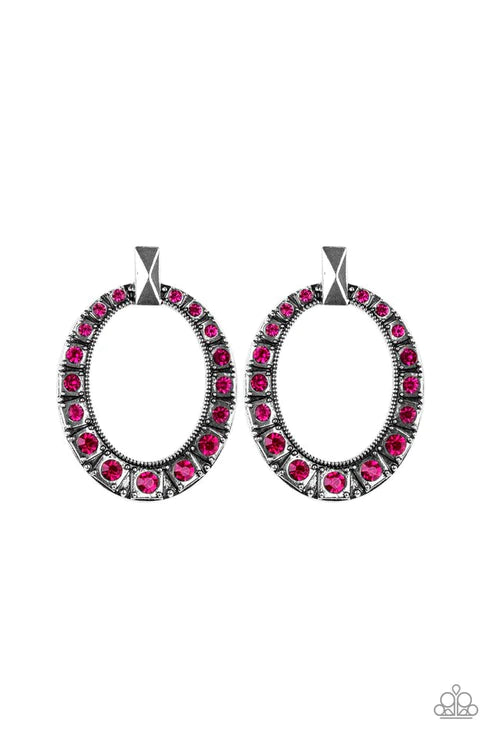 All For GLOW - Oversized Pink Faceted Beveled Encrusted Edgy Hoop Earrings E#2849