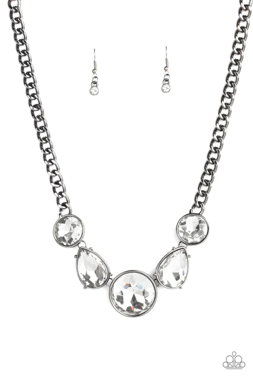 All The Worlds My Stage - Oversized Black Exaggerated Round/Teardrop Necklace N#3173