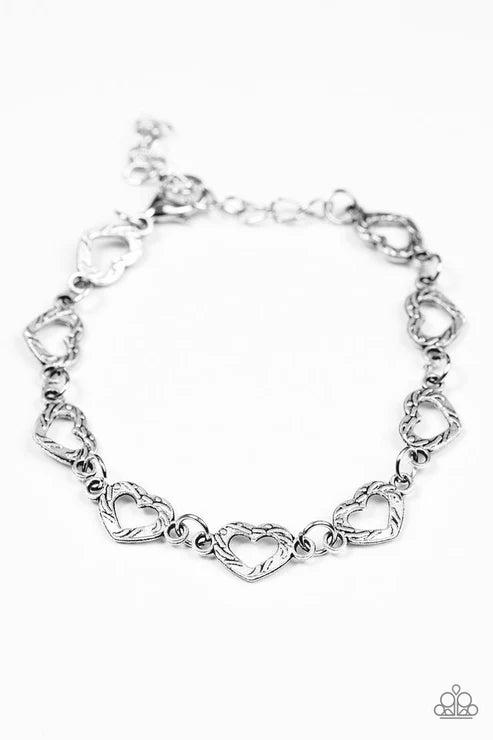 Already Taken - Silver Embossed 3D Connected Hearts Bracelet B#6382