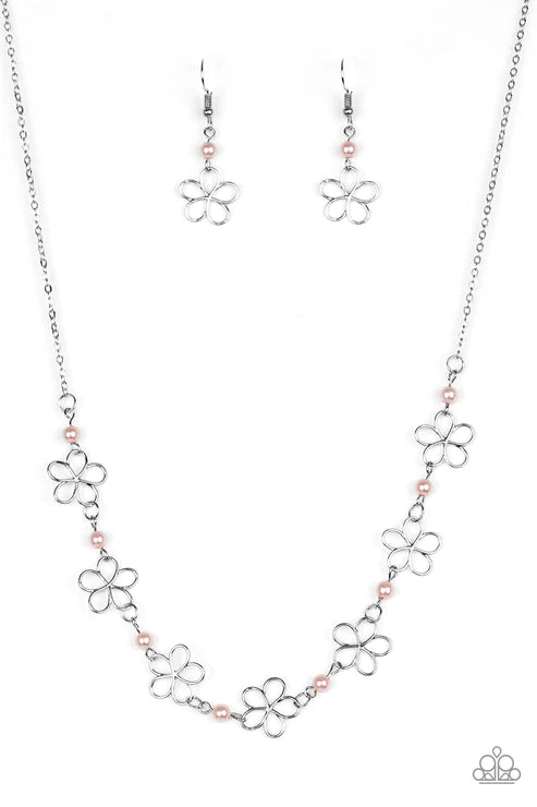 Always Abloom - Pink Pearl Airy 3D Floral Bloom Link Necklace N#5553