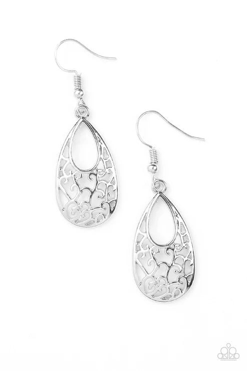 Always Be VINE - Silver Whimsical Vine Filigree Teardrop Earrings E#5141