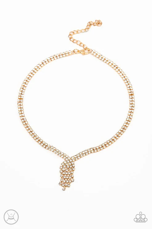 Ante Up - Gold Asymmetrical Doubled Encrusted Choker Necklace N#2807