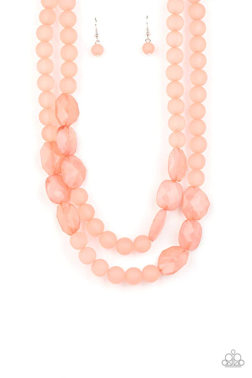 Arctic Art - Oversized Pink (Rose Tan) Opaque Icy Round/Imperfect Flat Necklace N#2751
