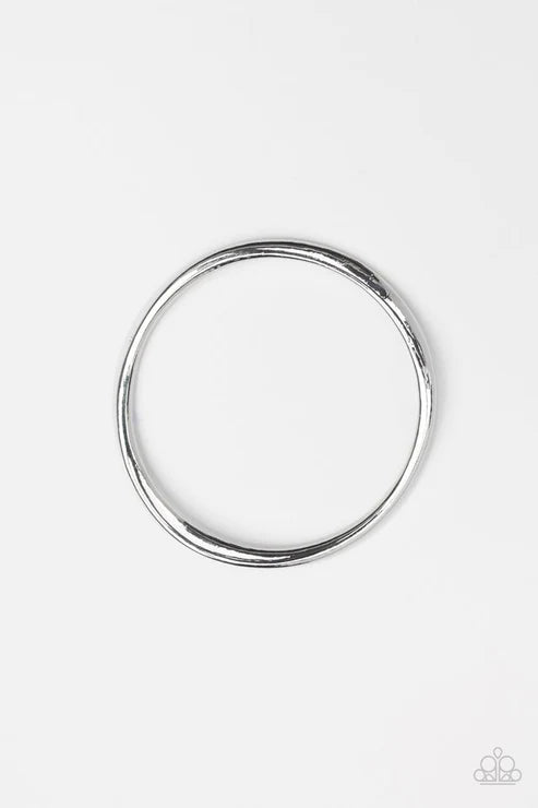 Awesomely Asymmetrical - Silver Warped Surface Edgy Asymmetrical Bangle Bracelet B#3813