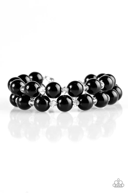 BALLROOM and Board - Black/White Pearl Crystal Bracelet Stack B#5595