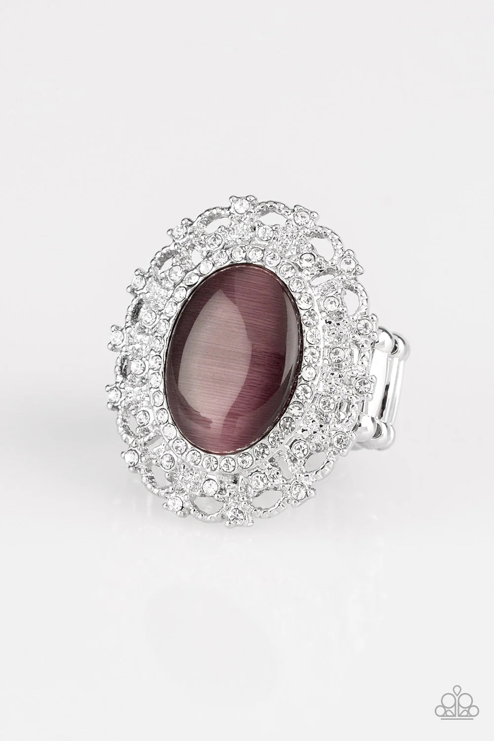 BAROQUE The Spell - Purple Frill Encrusted Cat's Eye Moonstone Ring R#7055