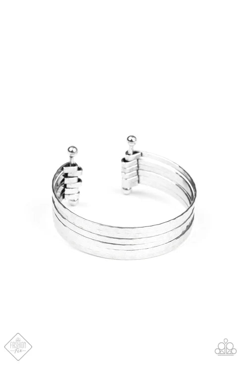 BAUBLE-Headed - Silver Duo Rod Hammered Shimmer Arc Cuff Bracelet #1094