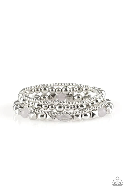 Babe-alicious - Silver Glassy Mismatched Accent Bracelet Stack B#6341