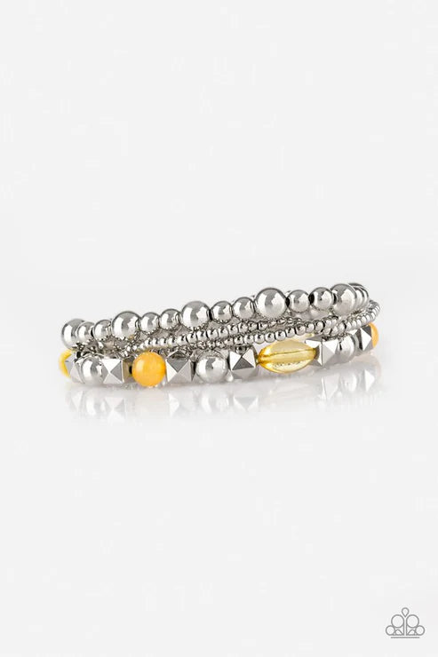Babe-alicious - Yellow Glassy Mismatched Accent Bracelet Stack B#7231
