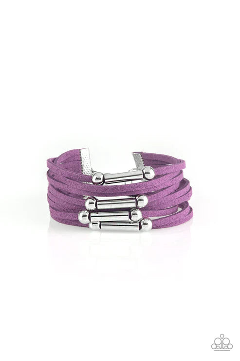Back To BACKPACKER - Purple/Silver/Gunmetal Slide Along Accent Suede Bracelet B#6500