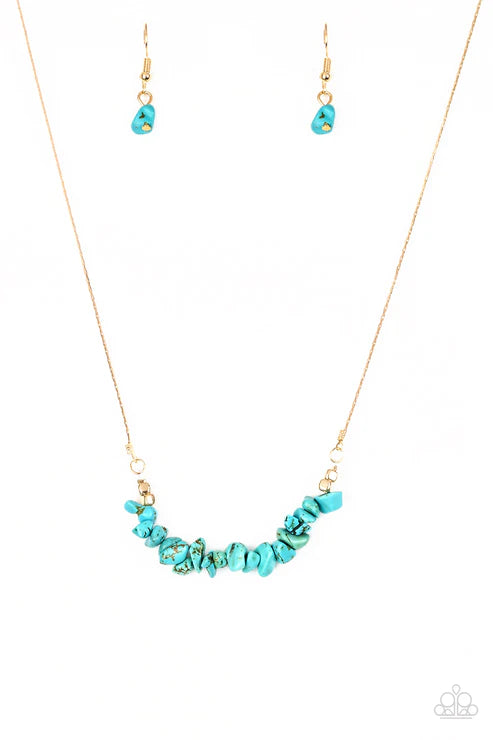 Back To Nature - Blue/Gold Rock Bit Invisible Wire Necklace N#527