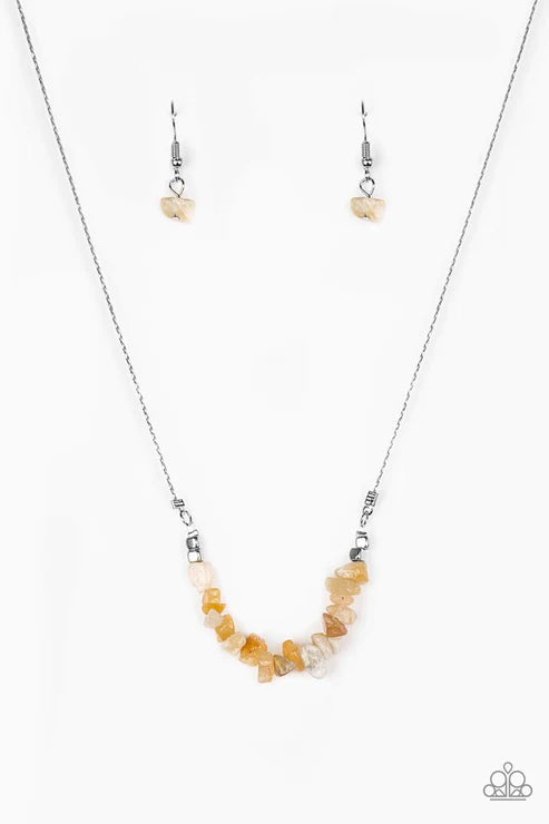 Back To Nature - Yellow/Silver Rock Bit Invisible Wire Necklace N#3153