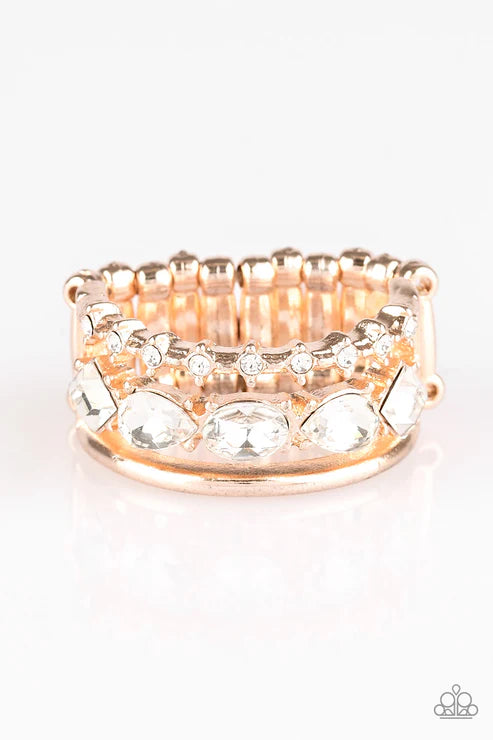 Backstage Sparkle - Rose Gold Square/Teardrop/Oval Arc Encrusted Teardrop Ring R#6406