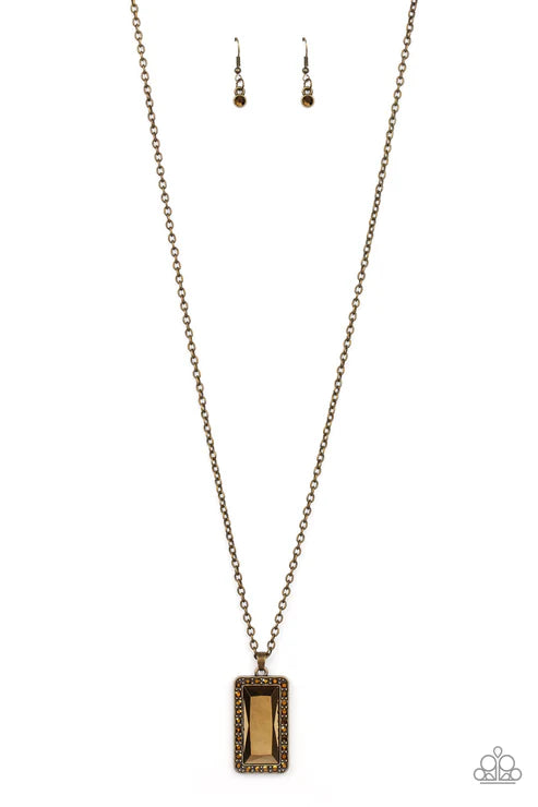 Bada BLING Bada Boom - Brass/Aurum Faceted Emerald Cut Hematite Encrusted Necklace N#2607
