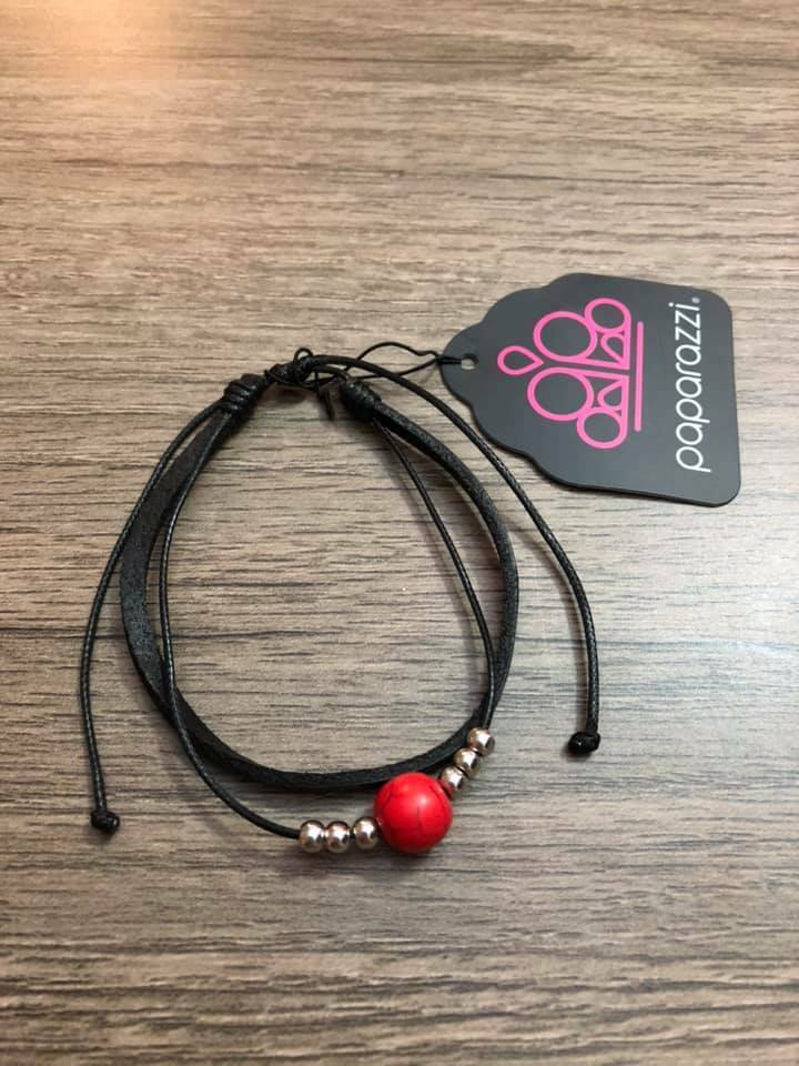 Balance - Fiery Red/Silver Stone Slide Along Leather Adjustable Sliding Knot Closure Urban Bracelet B#6381
