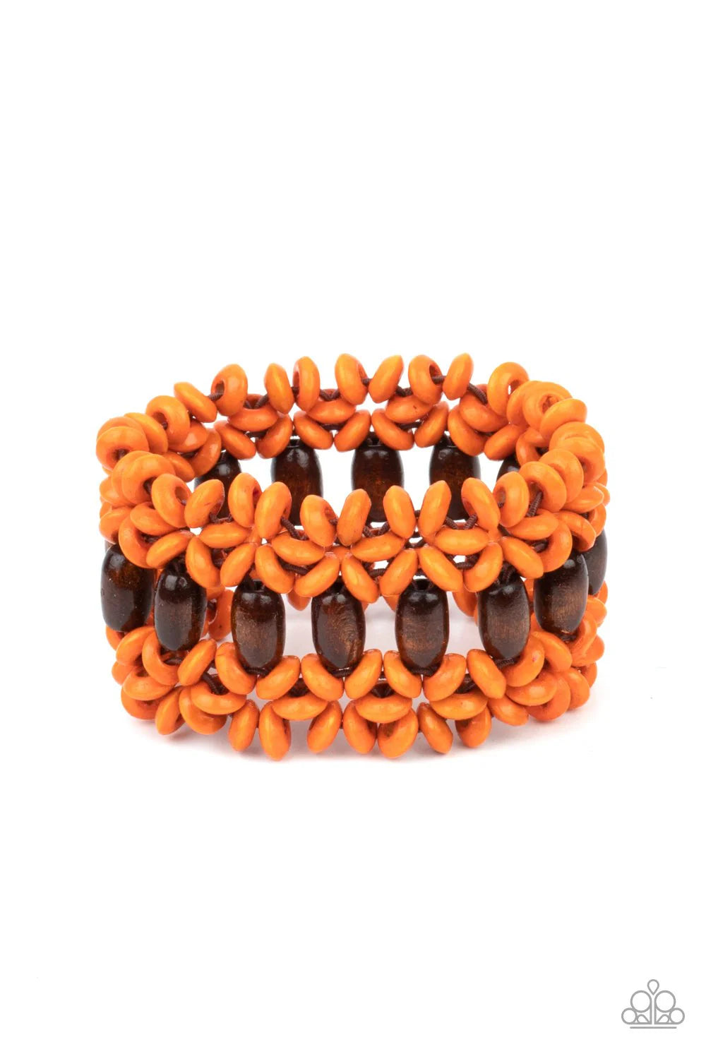 Bali Beach Retreat - Orange/Brown Tropical Braided Disc Wood Bracelet B#7104