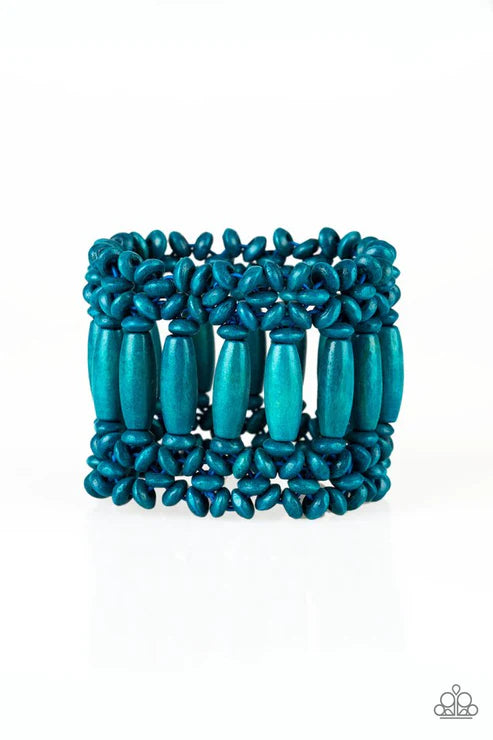 Barbados Beach Club - Oversized Blue Tropical Coalescing Distressed Wood Bracelet B#4897
