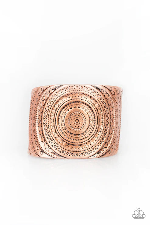Bare Your SOL - Oversized Copper Overlap 3D Sunburst Textured Cuff Bracelet B#4015