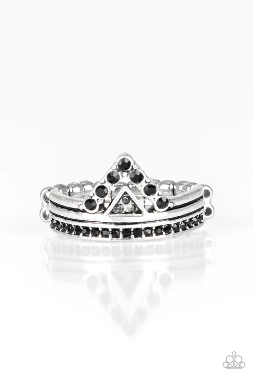 Base Over Apex - Black Dotted Geometrical Triangular Hematite Encrusted Ring R#3666
