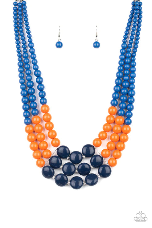 Beach Bauble - Oversized Blue Fade From Blue/Orange/Navy Blue) Necklace N#3172