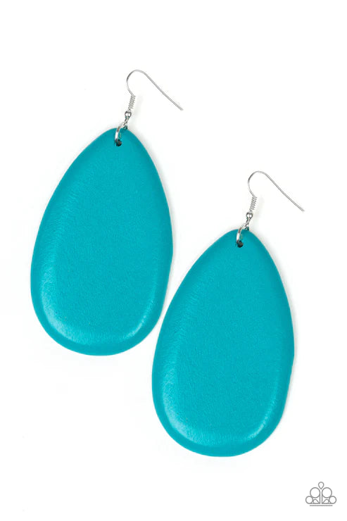 Beach Bride - Oversized Blue Wooden Teardrop Earrings E#3839
