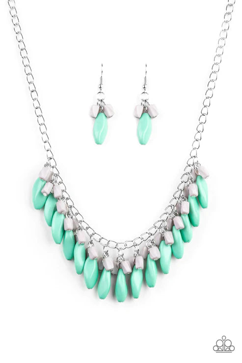 Bead Binge - Green/Gray Imperfect Cascade Fringe Necklace N#3122