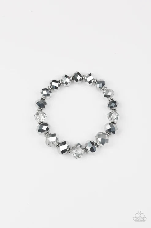 Beautifully Bewitching - Silver Faceted Hematite/Smoky Crystal Dramatic Bracelet B#5757