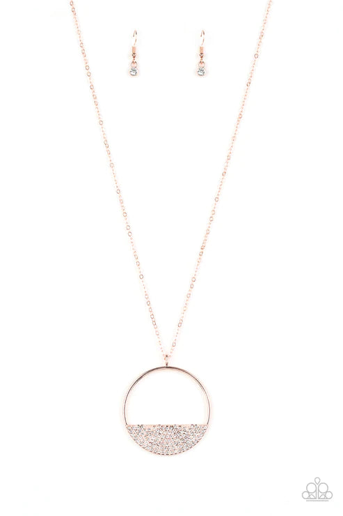 Bet Your Bottom Dollar - Rose Gold Encrusted Airy Circular Crescent Necklace N#3461