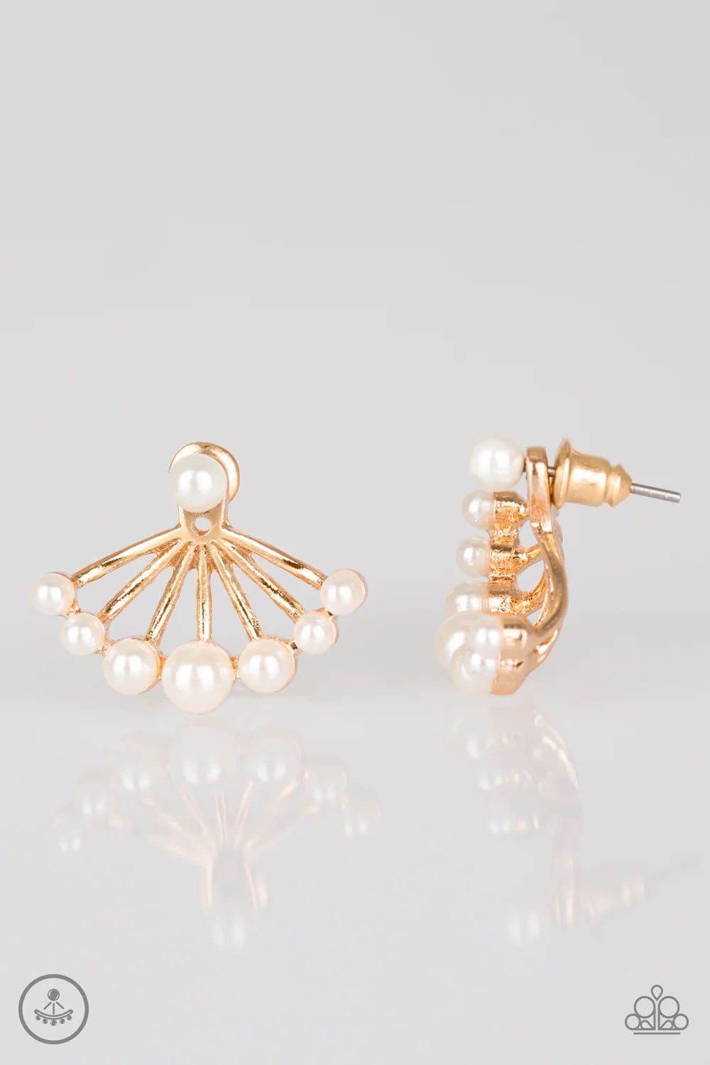 Big Dreams - Gold Pearl Encrusted Peek Out High-Sheen Double-Sided Earrings E#7159