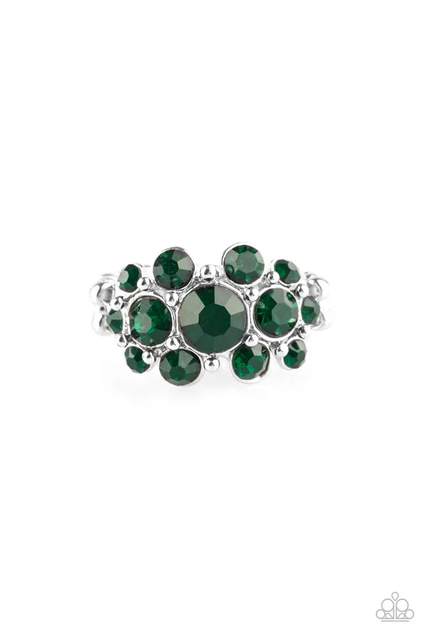Billion Dollar Bombshell - Green Cluster Burst Encrusted Ring R#6837