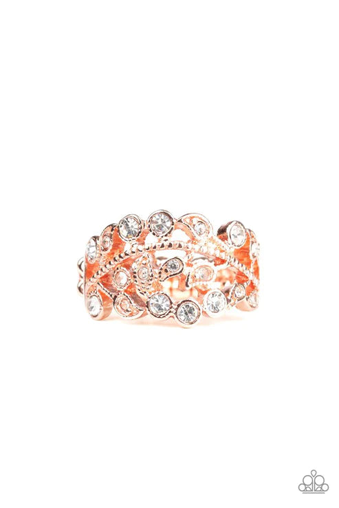 Bling Swing - Copper Dotted Leafy Encrusted Stacked Ring R#6001