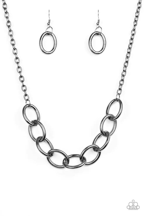 Boldly Bronx - Black Mismatched Textures Bold Links Connect Dramatic Necklace N#3656