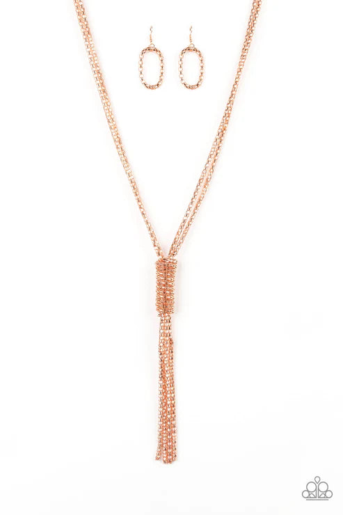 Boom Boom Knock You Out - Copper Shimmer "Popcorn" Mesh Tassel Necklace N#4103