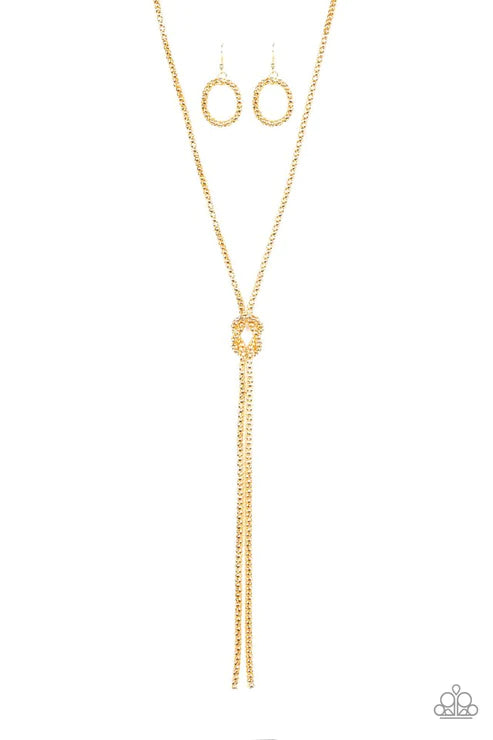 Born Ready - Gold Knotted Popcorn Mesh Tassel Necklace N#3763