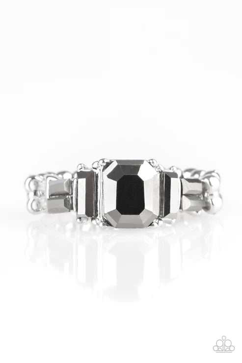 Born To Rule - Silver Hematite Encrusted Stacked Ring R#3687