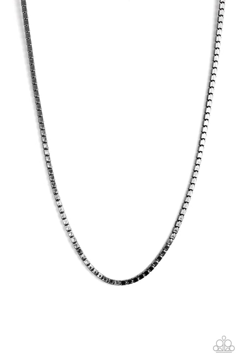 Boxed In - Oversized Black Cubed Box Chain Link Urban Necklace N#4696
