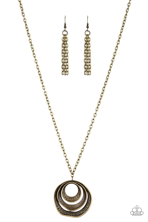 Breaking Pattern - Brass Asymmetrical Abstract Mismatched Hammered Texture Hoop Necklace N#2815